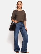 Linen Scoop Neck Knitted T-Shirt | Brown