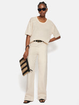 Linen Scoop Neck Knitted T-Shirt | Ivory