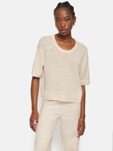Linen Scoop Neck Knitted T-Shirt | Ivory