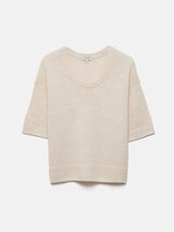 Linen Scoop Neck Knitted T-Shirt | Ivory