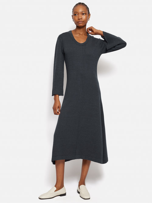 Linen Cotton Knitted Dress | Navy