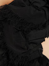 Ruffle Trim Jersey Top | Black