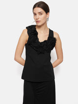 Ruffle Trim Jersey Top | Black
