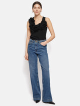 Ruffle Trim Jersey Top | Black