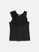 Ruffle Trim Jersey Top | Black