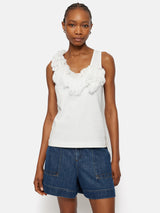 Ruffle Trim Jersey Top | White