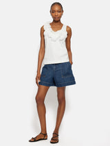 Ruffle Trim Jersey Top | White
