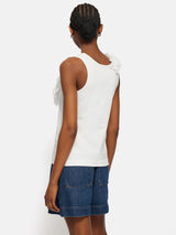 Ruffle Trim Jersey Top | White