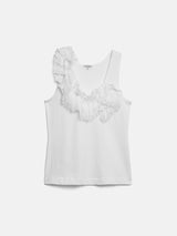 Ruffle Trim Jersey Top | White