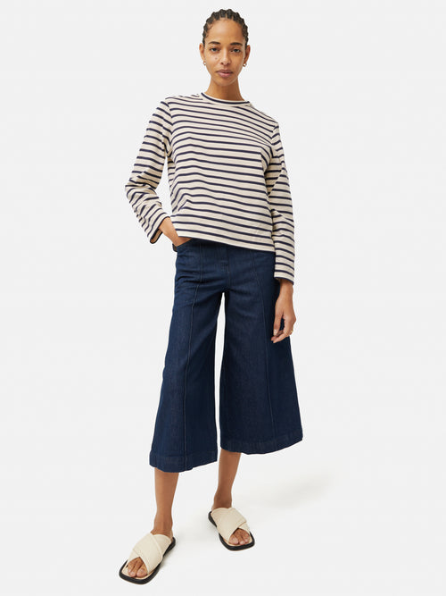 Cotton Stripe Sweatshirt | Navy