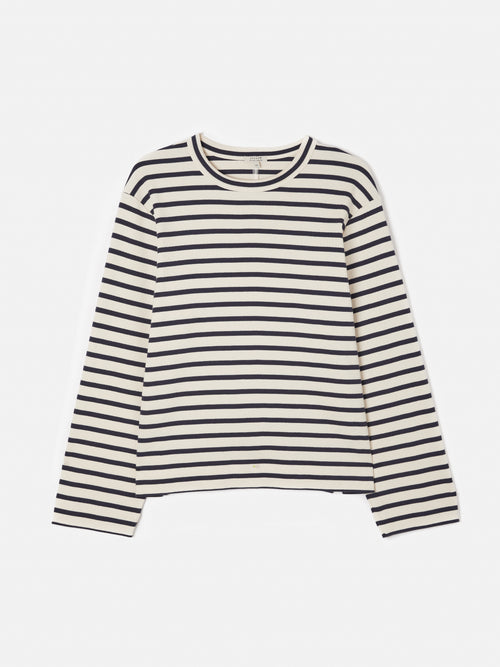 Cotton Stripe Sweatshirt | Navy