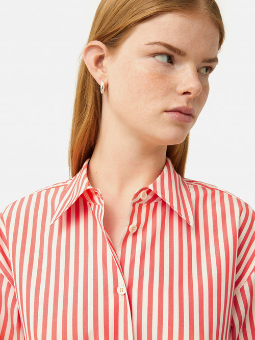 Cotton Poplin Stripe Shirt | Coral