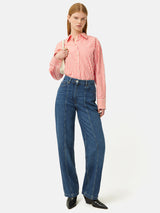 Cotton Poplin Stripe Shirt | Coral