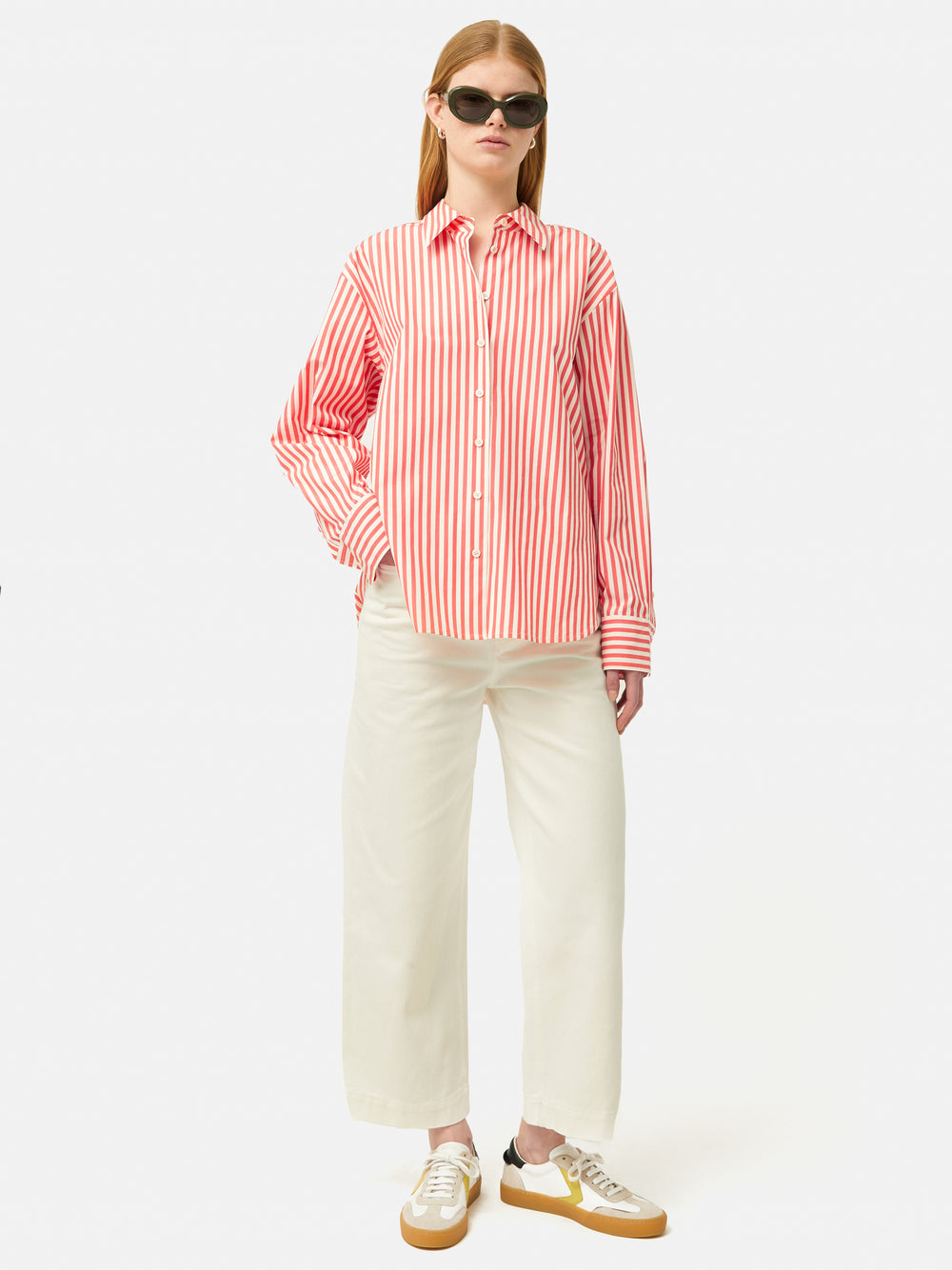 Poplin Stripe Cropped Half Shirt