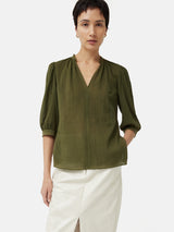 Cotton Crinkle Cicelly Top | Khaki