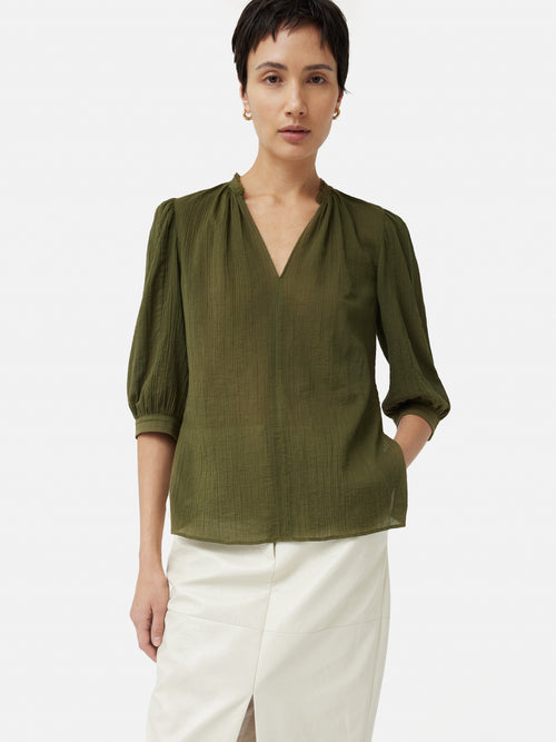Cotton Crinkle Cicelly Top | Khaki
