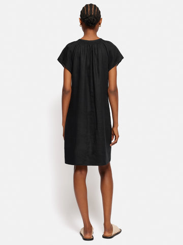Linen Smocked T-shirt Dress | Black – Jigsaw