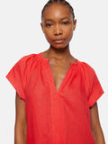 Linen Smocked T-shirt Dress | Coral