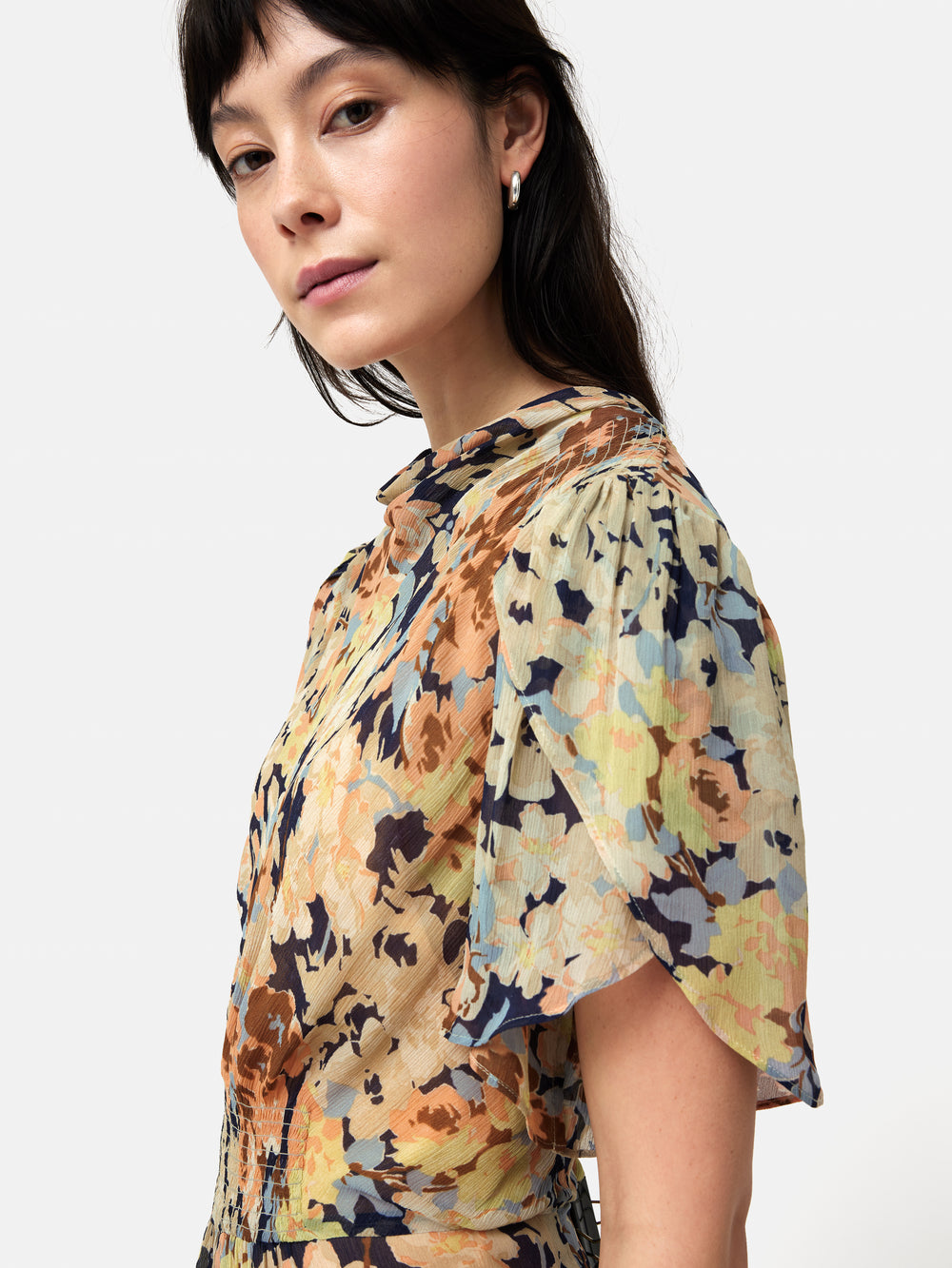 Sheer Petal Embroidered Shirt Dress