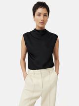 Satin Cowl Neck Top | Black
