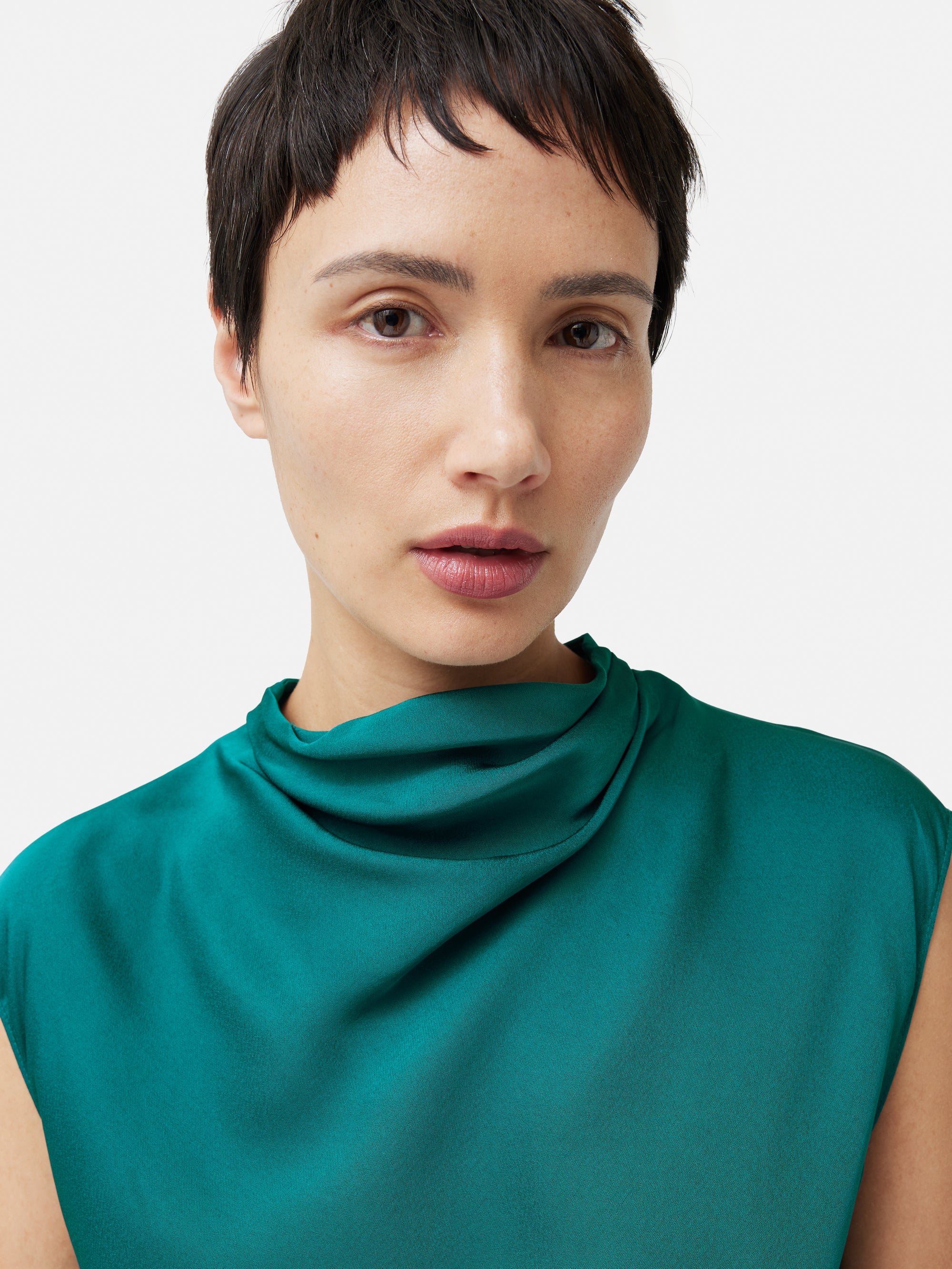 Lia Satin Cowl Neck Top in Forest Green main image 1