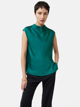 Satin Cowl Neck Top | Green