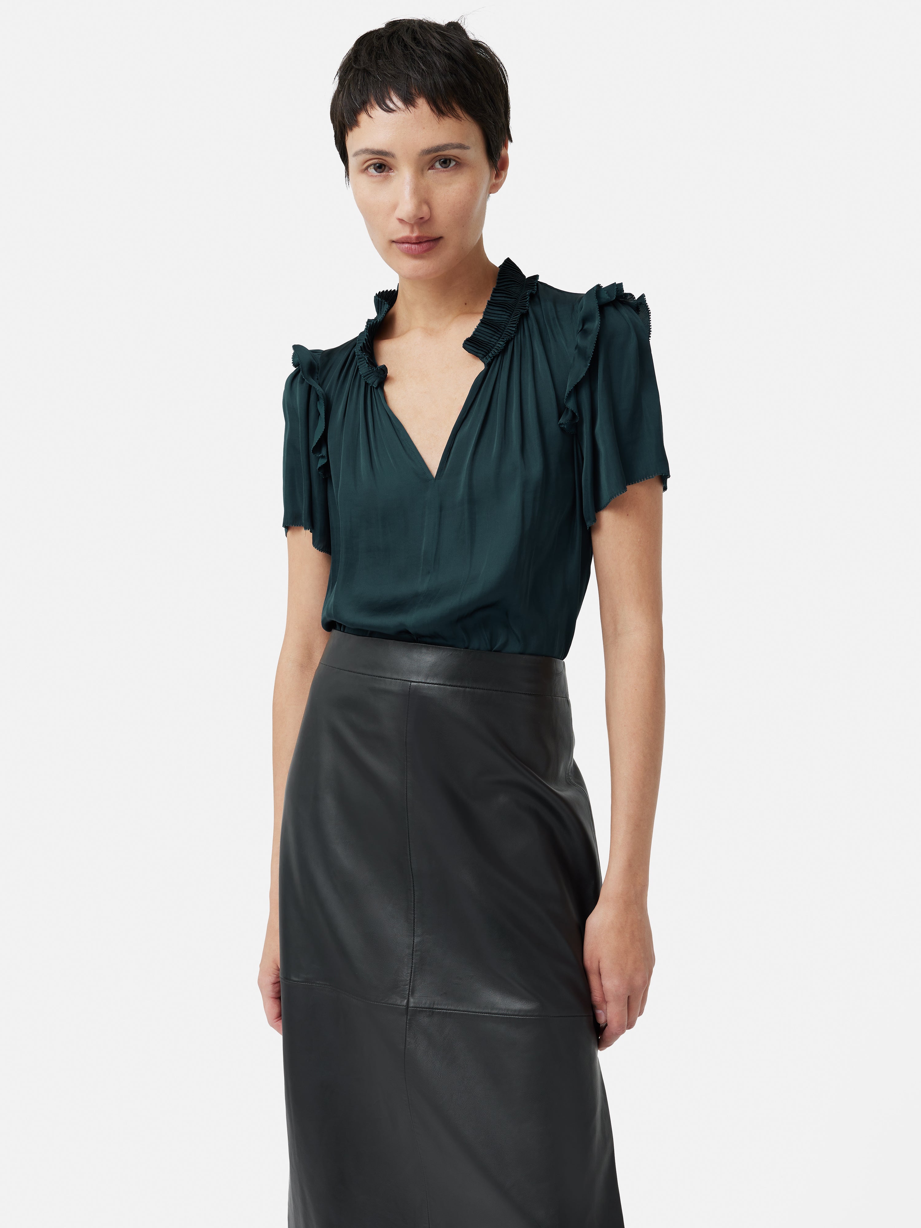 Recycled Satin Ruffle Top | Blue – Jigsaw