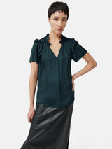 Recycled Satin Ruffle Top | Blue