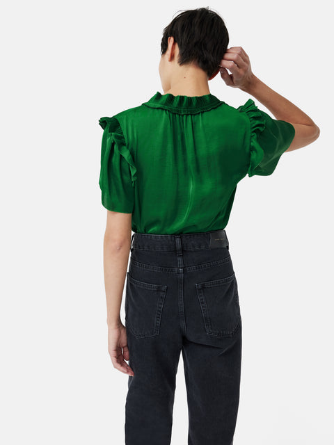 Green Ruff Top Recycled Satin Ruffle Top | Green – Jigsaw