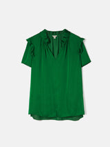 Recycled Satin Ruffle Top | Green