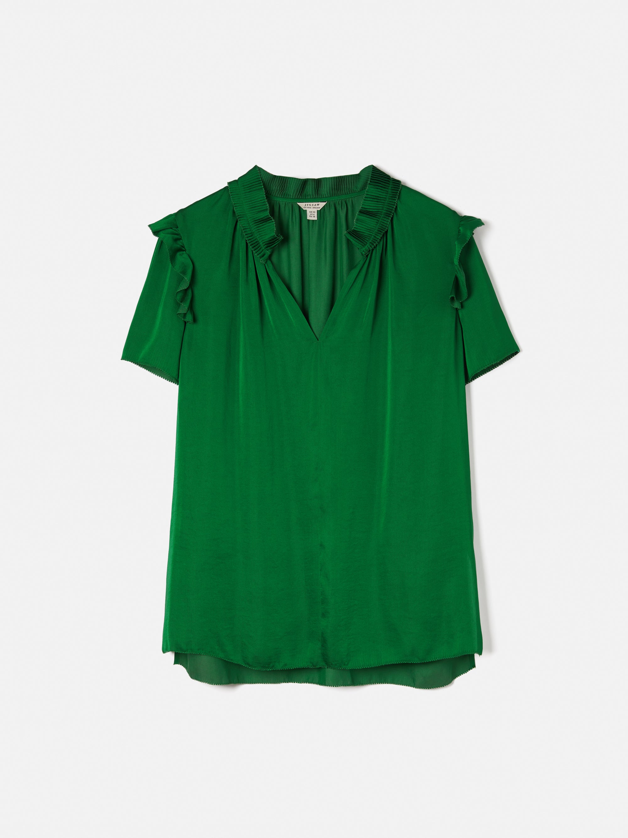 Recycled Satin Ruffle Top | Green – Jigsaw