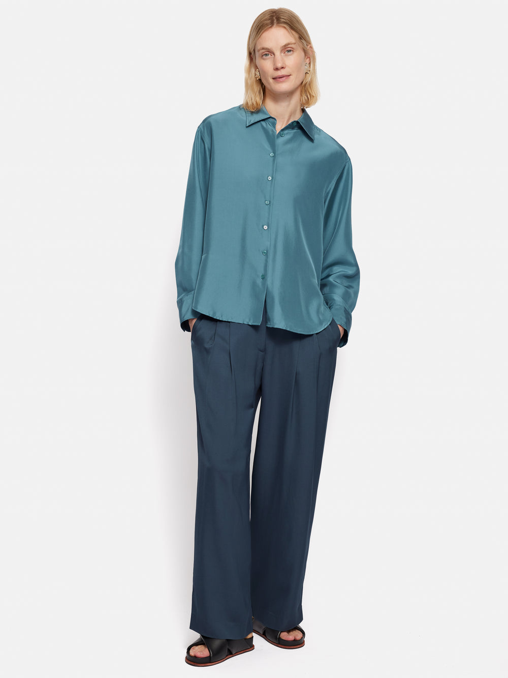 European Satin Flared Pleated Trouser