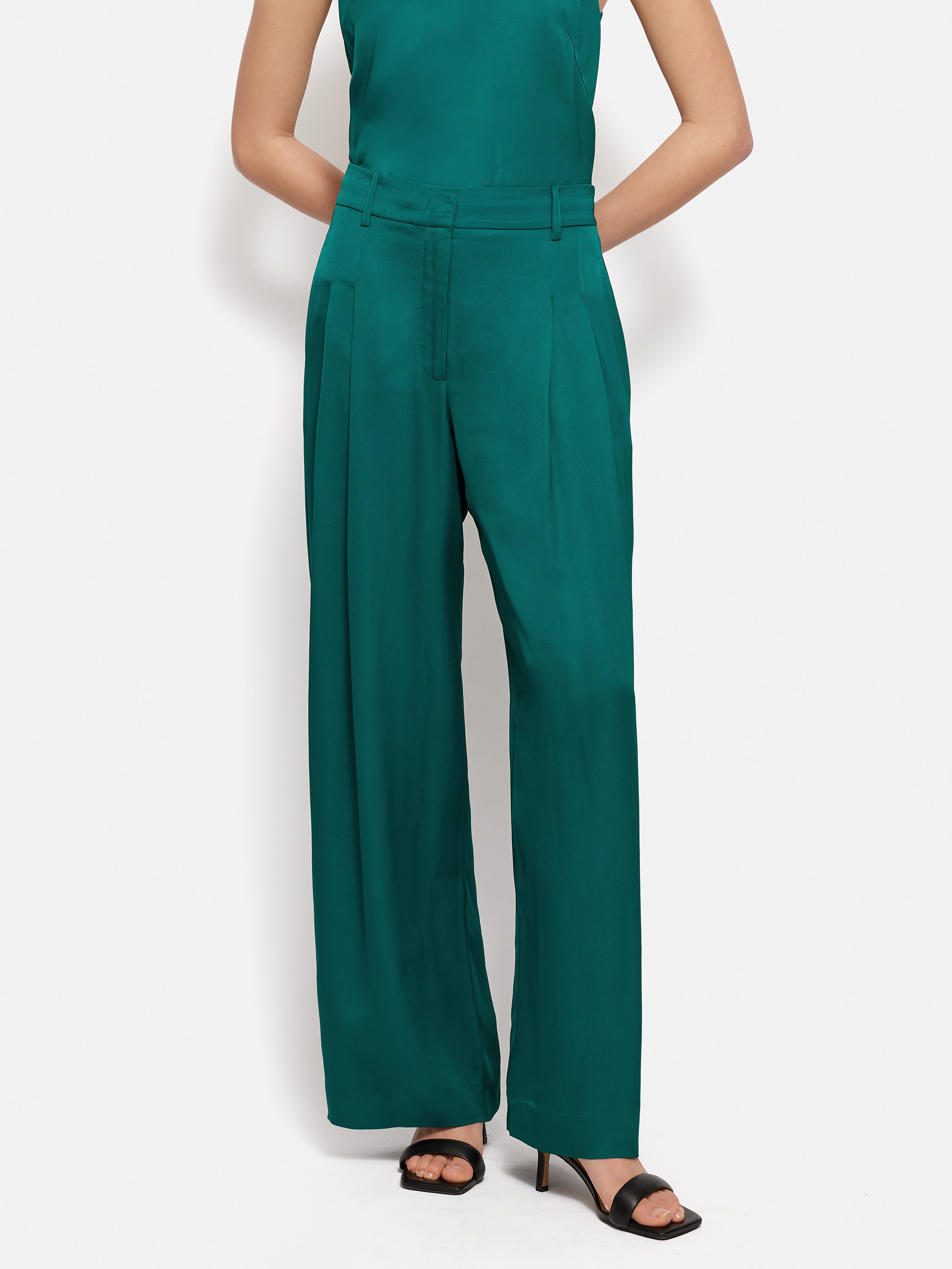Pleata Slit Hosen Hosen Teal Green