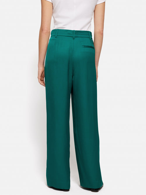 Satin Pleat Trouser | Green