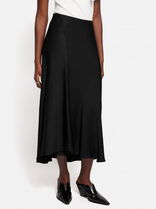 Satin Bias Asymmetric Skirt | Black