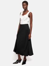 Satin Bias Asymmetric Skirt | Black