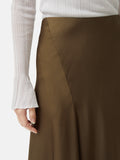 Satin Bias Asymmetric Skirt | Dark Khaki