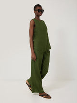 Linen Wide Leg Trouser | Green