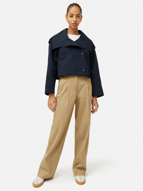 Cropped Cotton Trench Jacket | Navy