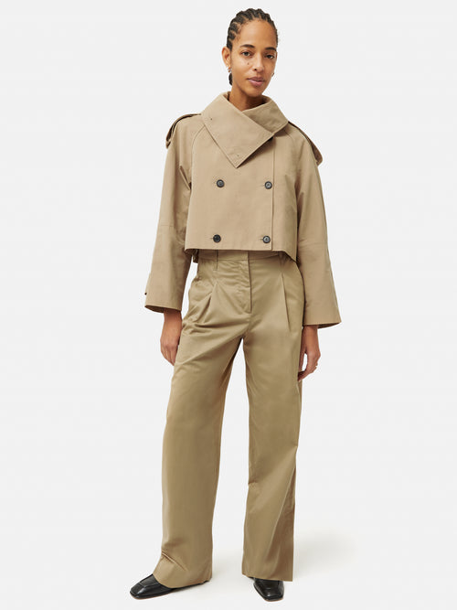 Cropped Cotton Trench Jacket | Stone