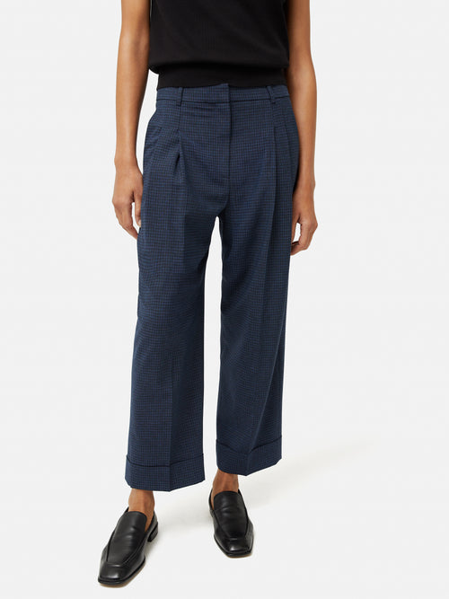 Pleated Crop Turn Up Trouser | Navy