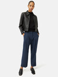 Pleated Crop Turn Up Trouser | Navy