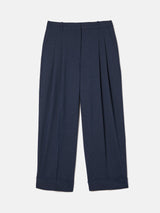 Pleated Crop Turn Up Trouser | Navy