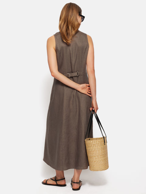 Linen Waistcoat Dress | Brown Jigsaw Linen Waistcoat Dress | Brown Jigsaw