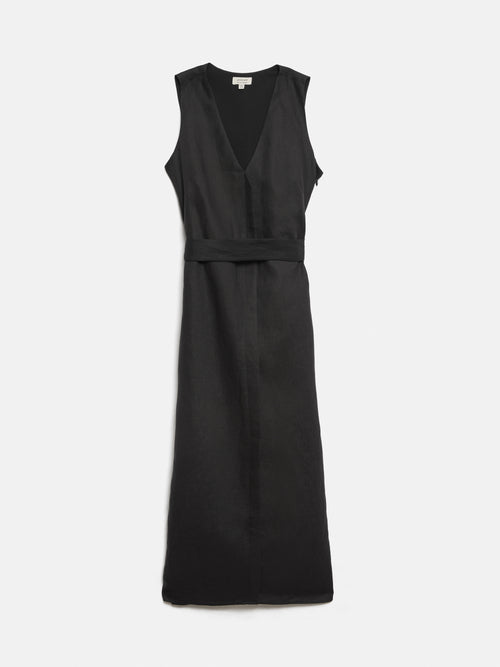 Cotton & Linen Button-Back Pocket Detail Dress