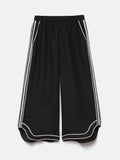 Linen Blend Embroidery Trouser | Black