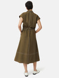 Linen Lyocell Stitched Dress | Dark Khaki
