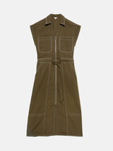 Linen Lyocell Stitched Dress | Dark Khaki