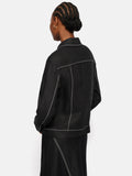 Linen Cropped Utility Jacket | Black