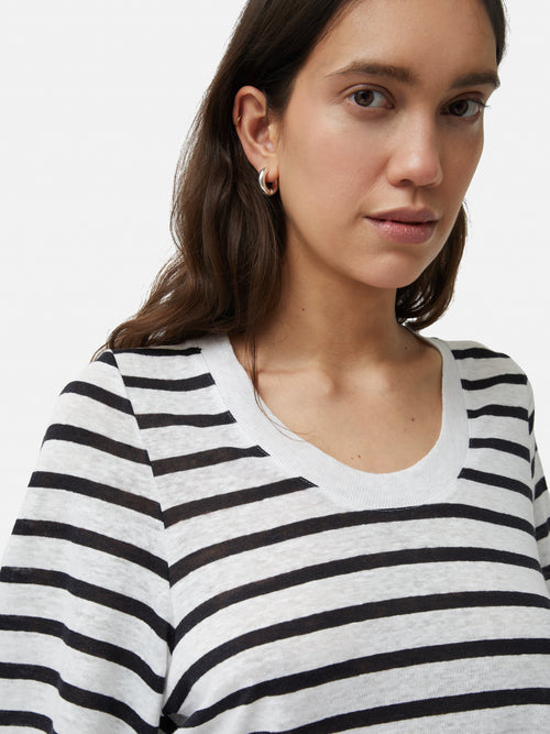Linen Stripe Short Sleeve Tee | Navy
